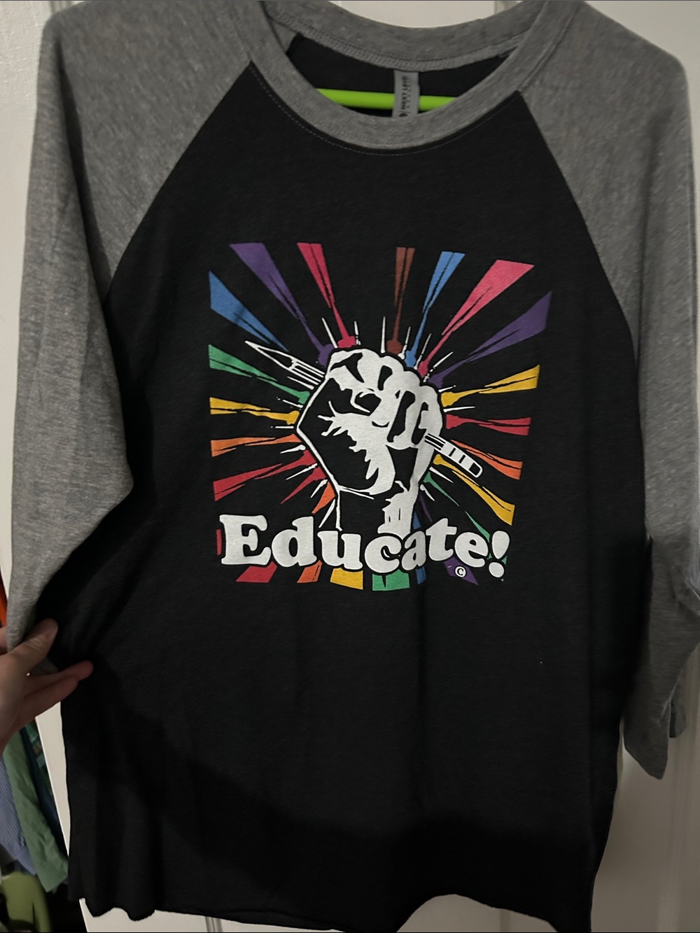 Educate! Adult large Raglan Tee - Black and Gray